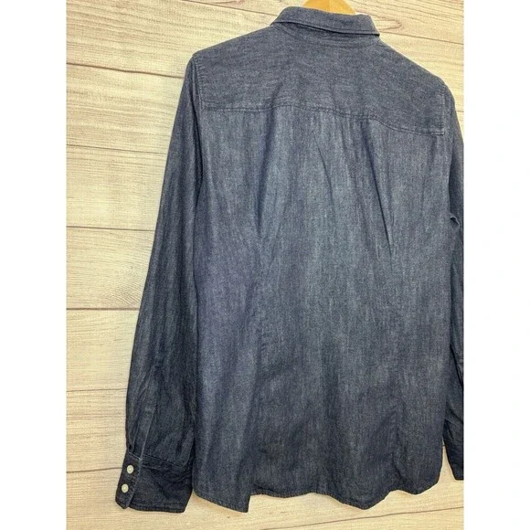 J Crew Women's Denim Blouse Dark Blue Button Up Long Sleeve Cotton SIZE LARGE - Picture 3 of 8
